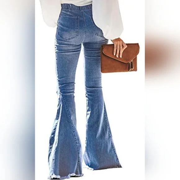 New Flare Bell Bottom High Waisted Stretchy Jeans - Picture 3 of 4